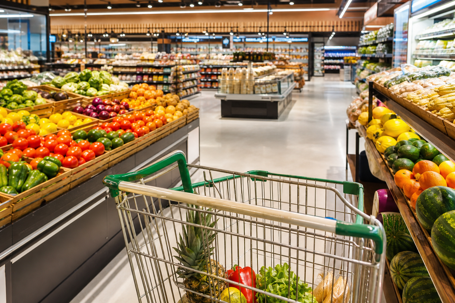 Supermercado de bairro com hortifruti fresco